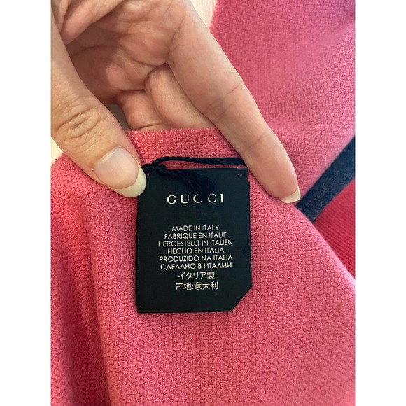 SOLD NWT Gucci Strong Stars Pink Gucci Stripe Jacquard wool cashmere silk Scarf - Picture 4 of 7